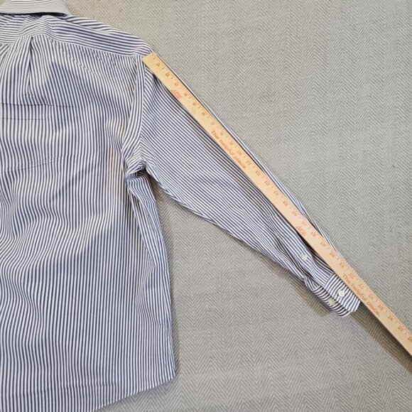 Lauren Ralph Lauren Long Sleeve Shirt Men's 15 32/33 Med Gray Stripe Stretch EUC - Picture 14 of 15